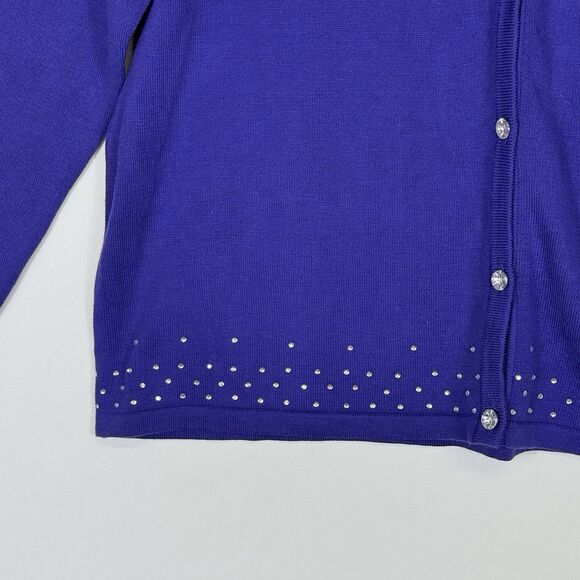 Quacker Factory Womens Large Royal Purple‎ Rhinestone Whimsical Cardigan Sweater - Picture 3 of 6